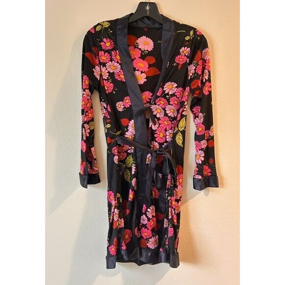 Vintage A Mugler Elegante floral gerber daisies dark floral robe Small - Picture 1 of 10